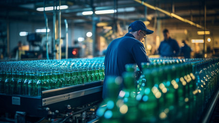 drink factory drink bottling on a production line in a factory. Selective focus.の素材