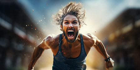 Ambitious victorious confident winner man champion athlete exercise run emotion energetic.の素材