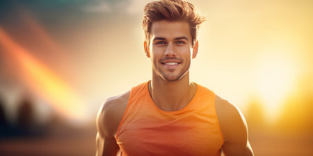 portrait of handsome man who doing sport outdoor. healthy lifestyleの素材