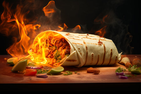 hot delicious shawarma with meat, warm bread, fresh veggies, creamy sauce. middle east traditional food.の素材