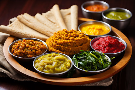 Traditional Ethiopian cuisine food served on the table. National cuisine.の素材