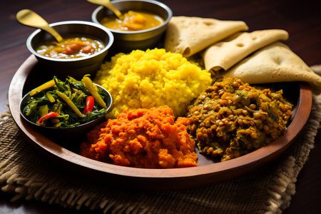 Traditional Ethiopian cuisine food served on the table. National cuisine.の素材