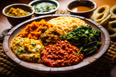 Traditional Ethiopian cuisine food served on the table. National cuisine.の素材
