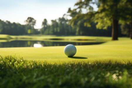 A golf ball on the golf course. High quality photoの素材