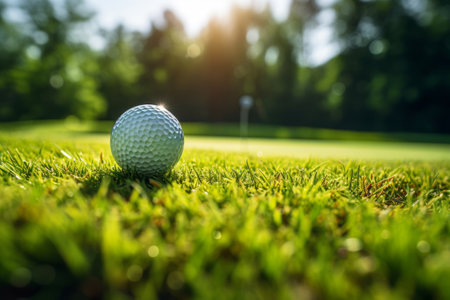A golf ball on the golf course. High quality photoの素材
