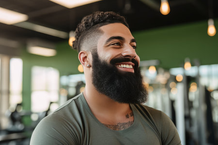 Portrait of young smiling muscular man in gym. Healthy lifestyle. sport concept.の素材