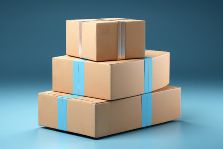 many parcels cartoon boxes on blue background, for logistic and shipping cargo service business.の素材