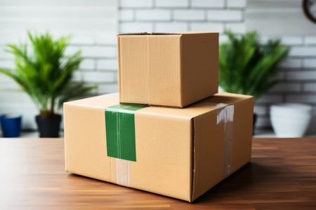 many parcels cartoon boxes on the table, for logistic and shipping cargo service business.の素材