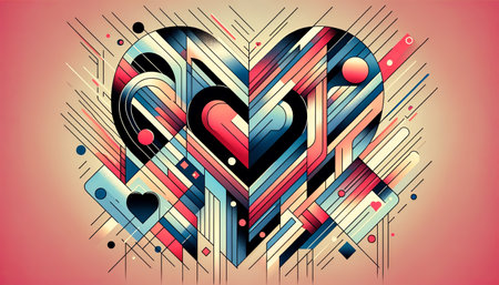 geometric colorful heart shape, modern design pattern of greeting valentines card.の素材