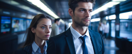 Portrait of a confident businessman and business woman at the airport.の素材