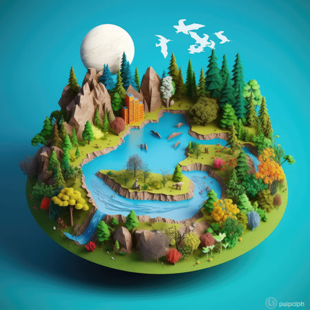 Green eco friendly and save energy concept design. Urban countryside and cityscape of environment conservation paper art style.Vector illustration. AI generativeの素材