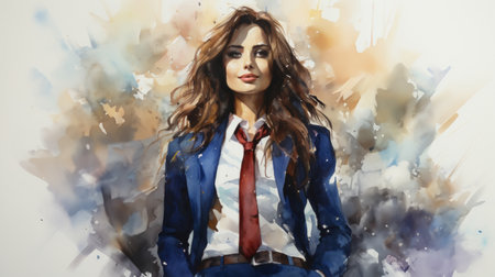 watercolor illustration of confident business woman person, office worker, student.の素材