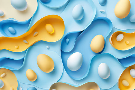 paper cut Easter background. hand made Easter composition with paper in blue and yellow colors.の素材