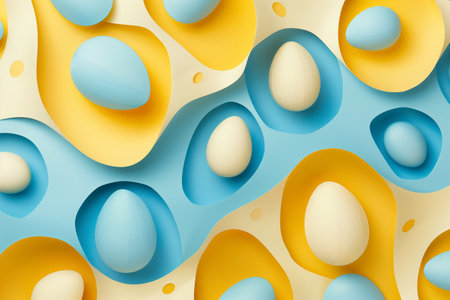 paper cut Easter background. hand made Easter composition with paper in blue and yellow colors.の素材