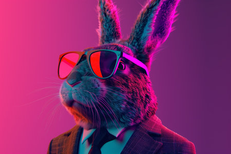 illustration of serious bunny businessman wearing sunglasses and a classic suit.の素材