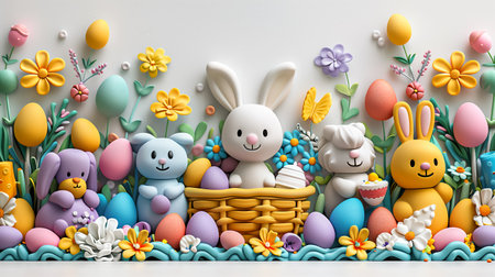 diy for Easter. handmade easter eggs and easter bunnies figurines from air plastelin.の素材