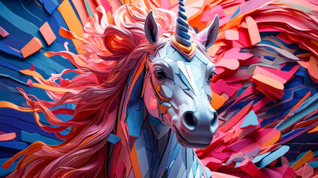 A captivating illustration of a majestic white unicorn with a flowing mane galloping against a surreal background, ideal for fantasy and enchanting themes, embodying magic and beautyの素材