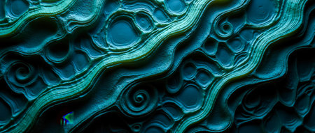 The artwork showcases a striking blend of organic shapes and bio-mechanical elements, with intricate patterns flowing gracefully in varying shades of blue, creating a sense of depth and movement.の素材