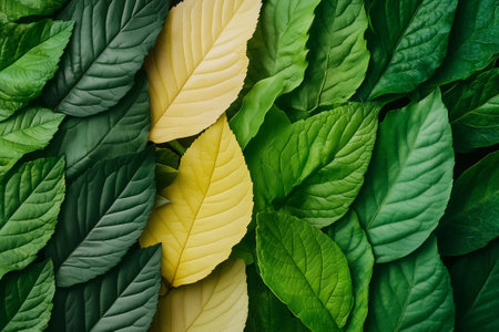 A captivating arrangement of various leaf species, highlighting their unique shapes and shades in lush greenery.の素材