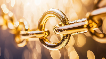 Interlinked golden chains create a powerful visual link, radiating strength amid a warm, shimmering backdrop.の素材