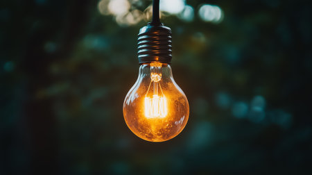 A light bulb glows warmly, casting a vibrant ambiance that enhances the evening's tranquility.の素材
