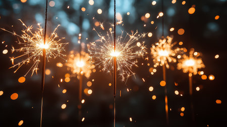 Bright sparklers illuminate the night, creating a festive atmosphere filled with joy and a sense of celebration.の素材