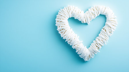 A heart shape made from white bandages sits against a soothing blue background, representing love and healing.の素材