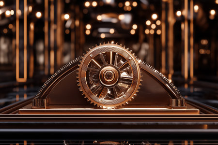 Gears and mechanisms intertwine artfully in a dynamic industrial space.の素材
