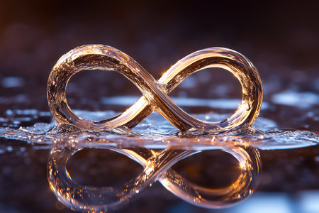 This enchanting infinity symbol floats on the water, reflecting light in a mesmerizing display of beauty.の素材