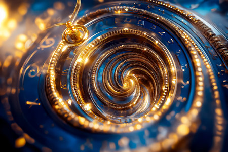Delicate spirals of clocks and swirling stars depict an enchanting journey through the continuum of time.の素材