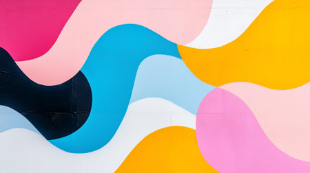 Vibrant AI graffiti with abstract swirls brightens up an urban wall, energizing the surroundings.の素材