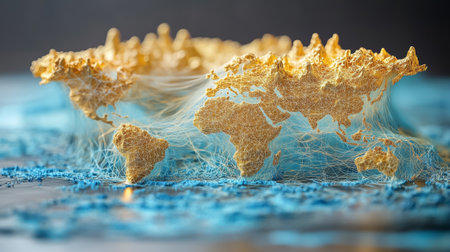 AI network nodes create a captivating visual link among continents showing global connectivity and technology.の素材