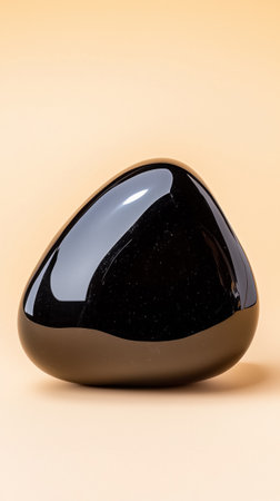 The polished black stone sits elegantly against a soft, neutral backdrop highlighting its distinct form and shine.の素材