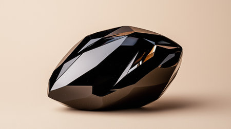 The polished black gemstone showcases stunning facets and reflections, highlighting its unique shape and beauty.の素材
