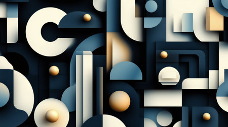 Colorful geometric shapes intertwine in a striking modern composition with vibrant contrasts.の素材