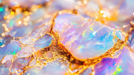 Beautifully polished opal stones displaying stunning colors and intricate golden veins under gentle illumination.の素材