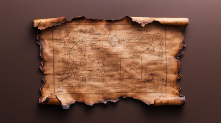 An elaborately designed parchment shows various symbolic illustrations and diagrams, evoking a sense of ancient mystery.の素材