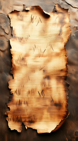 A richly textured piece of burnt parchment displays unique markings under soft, warm light, creating an antique effect.の素材