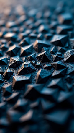 Close-up view of a textured surface made of small triangular and polygon facets creating a visually striking design.の素材