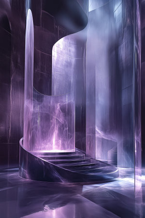 Delicate glass design reflects soft light, crafting a surreal, dreamlike indoor atmosphere.の素材