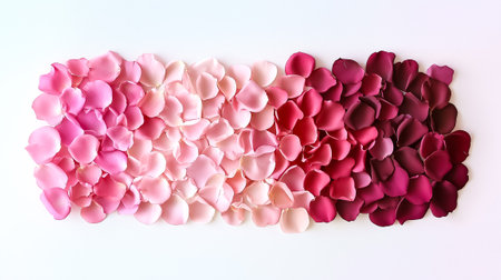 Delicate rose petals transition from soft blush pink to vibrant red, creating an elegant ombre effect for decoration.の素材
