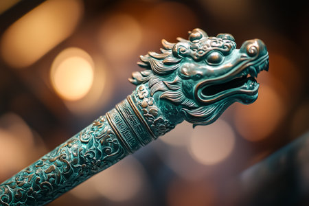Stunning bronze scepter features a detailed dragon head, showing artistry and elegance in luxury.の素材