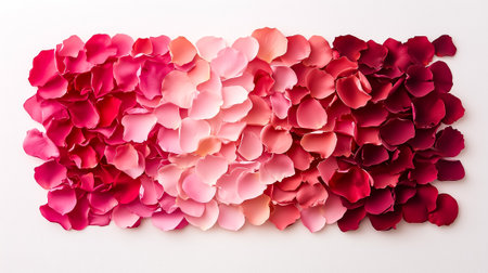 A beautiful arrangement of rose petals in varying shades from blush pink to deep red creates a stunning ombre effect.の素材