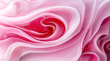 Frost elegantly covers rose petals in a tranquil garden during the early morning hours, creating stunning patterns.の素材