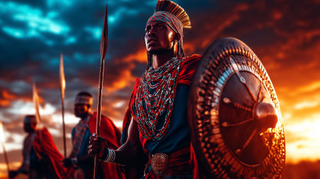 Maasai warriors celebrate love rituals at sunset, highlighting their rich heritage and community bonds.の素材