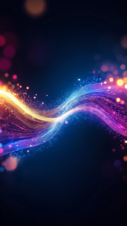 Intricate sound waves intertwine, creating a vibrant representation of emotional love frequency in a colorful spectrum.の素材