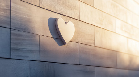 Sunlight casts unique shadows on a wall, forming a heart shape that adds a creative touch to urban architecture.の素材