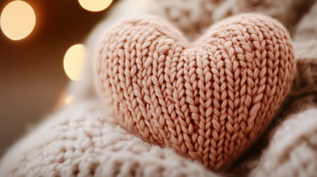 Soft knitted heart rests on a cozy wool blanket, creating a warm and inviting atmosphere perfect for any setting.の素材