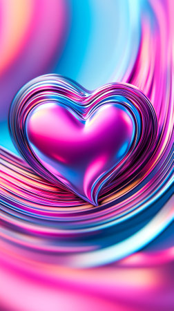 A heart shaped formation emerges from a vinyl record groove with swirling colors blending together beautifully.の素材