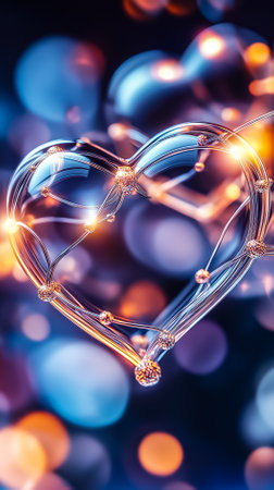 A heart shape created from ai thought bubbles highlights connection and creativity in a vibrant digital environment.の素材